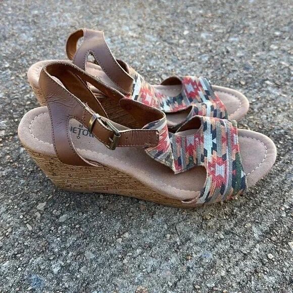 Minnetonka Duffy Tribal Aztec Wedge Leather Sandals Women’s Sz 8 - Picture 4 of 9